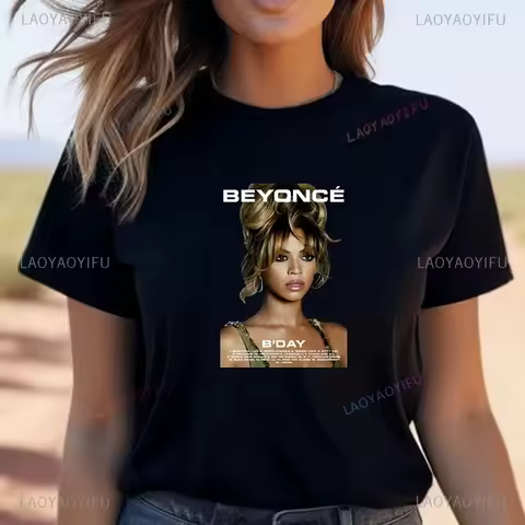 Famous Singer Beyonce Classic Fashion Poster Print T-shirt, Unisex Casual Street Wear, Spring and Su