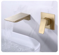 Brass Basin Faucet Wall Mounted Luxury Black Waterfall Sink Faucet Concealed Installation Hot and Co