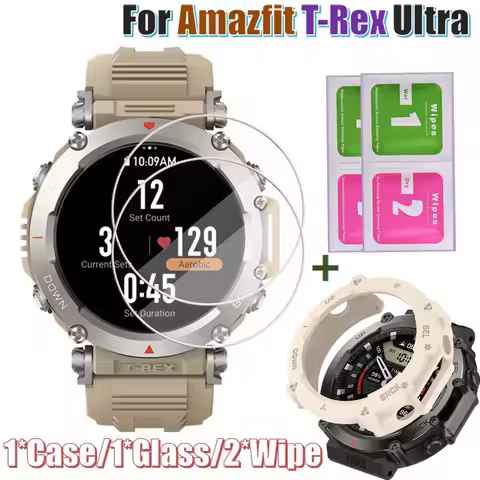 Smartwatch Cover Protective Case for Huami Amazfit T-Rex Ultra Screen Protectors Glass Film for Amaz