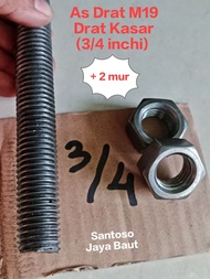 As Drat M19 Panjang 1 Meter(Drat Kasar 3/4) baut long fuel drat