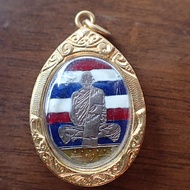 จี้ จี้พระ เหรียญหลวงพ่อเดิม วัดหนองโพ ลงยาลายธงชาติ ด้านหลังเลเซอร์ยันต์พระเจ้าห้าพระองค์เลี่ยมกรอบ
