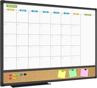 JILoffice Magnetic Calendar Whiteboard & Bulletin Corkboard Combination, Combo Board 24 x 18 Inch, B