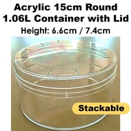 Acrylic Stackable Round Container with Lid 15cm (1060ml) cookies home organizer jewelry storage Balang Kuih Raya