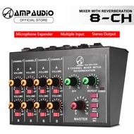 AmpAudio 8 Channel Mixer Reverberation Compact Size Mono/ Stereo with Reverberation Function 60Hz Fr