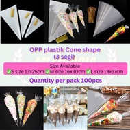 (100PCS+-) Plastic OPP 3 Segi Berkawat Cone Bag Goodies Bag Plastic Popcorn Gula-Gula