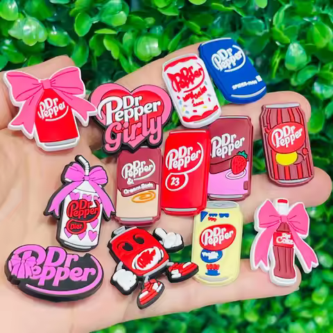 13-100pcs Dr Pepper Soda Bottle Drink Shoe Charms PVC Accessories DIY Shoes Buckle Decorations fit W