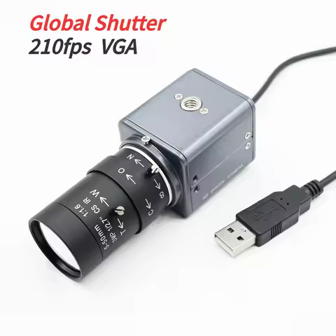 Global Shutter 210fps Monochrome VGA Mini USB Camera With CS Lens 5-50mm 2.8-12mm UVC Plug Play For 
