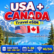 United States and Canada Travel eSIM Card: 90GB High-Speed Unlimited Data for 7-30Days 1/2/3GB Dail