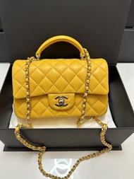 Chanel  Mini Flap Bag  With Handle Yellow 羊皮迷你mini cf袋