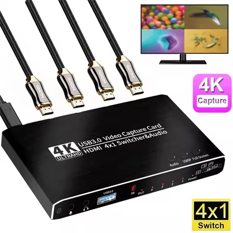 4 in 1 out Quad Screen cutting HDMI Video Capture Card 4 Channel USB 3.0 HDMI Switch Game Caputre Mu
