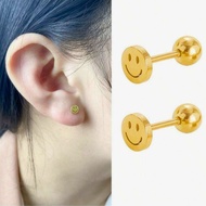 2pcs Stainless Steel Gold Smiley Stud Piercing Earrings NonTarnish Hypoallergenic Waterproof