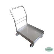 CMS รถเข็นพร้อมถาดรอง รถเข็นสเตนเลส รถเข็นเอนกประสงค์ stainless steel cart ขนาด50*70ซม.ด้ามเข็นสูง80ซม.ล้อขนาด4นิ้ว.