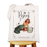Zodiac Sign Canvas Tote Bag 12 Constellation Inspired Gifts Horoscope Astrology Shoulder Bag Zodiac 