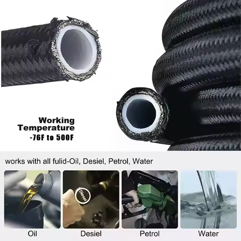 Car Fuel Hose Oil Gas Cooler Hose 10FT PTFE E85 Fuel Line AN4 AN6 NA8 AN10 Line Pipe Tube