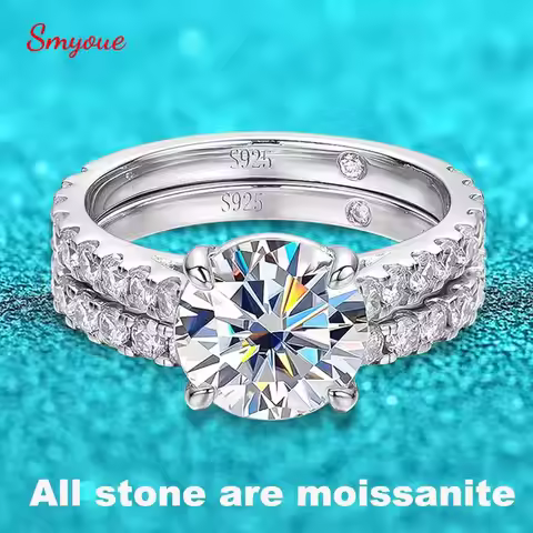 Smyoue 18k Plated 0.6-4.2CT All Moissanite Rings for Women Sparkly Luxury Wedding Diamond Band 100% 