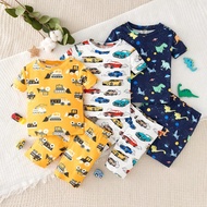 Bộ 6 món/bộ áo thun cổ tròn tay ngắn in hình xe hơi hoạt hình và khủng long cho bé trai và quần shor