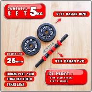 Barbel Dumbbell Set 5kg / Stik 35cm PVC (1) + Plat Barbel 5Kg BESI