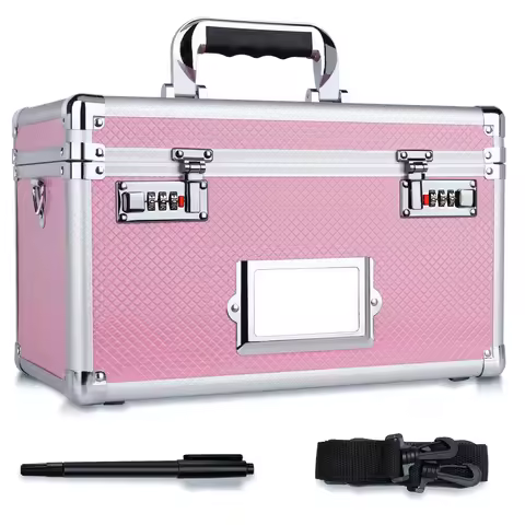10.2 x 7 x 7.5 Inch Lockable Storage Box with Combination Lock, Portable Safe for Documents, Medicin