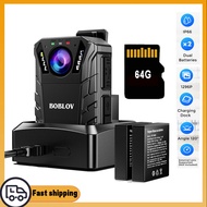 BOBLOV KJ09 FHD 1296P Video Body Worn Camera Police 64GB Night Vision IP66 Two Batteries W/Charger D