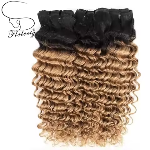 16A 100% Hman Hair T1B/27 Deep Wave Human Hair Bundles Remy Hair Weft 1B/27 Curly Hair Weaving 1/3 P