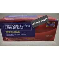 ☀ ▄ ◍ ✼ ♞Ferolitab Ferrous Sulfate 300mg + Folic Acid 250mcg Vitamin 100 Tablets