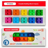 KidsBlock Crayon Non Toxic Washable Lego Shape 10 Colors Creative Drawing Toy for Toddler