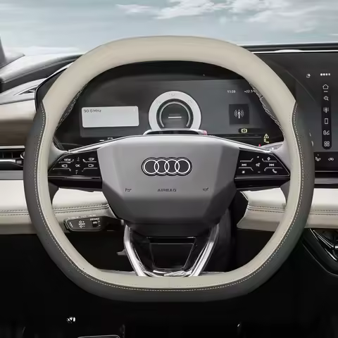 Leather Car Steering Wheel Cover for Audi Q5 Q3 Q5l A3 A5 A6 Q6 S3 Q4 E Tron 2025 2026 Double D-type