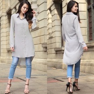 Women Tops Black Chiffon Blouse Long Shirt