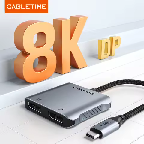 CABLETIME 4-in-1 USB C Dual DP Adapter Hub MST 8K DisplayPort Dual DP Dock for Dell Lenovo Mac PD 10