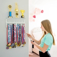 1 PCS Medal Hanger Display with Shelf Easy Install White Award Rack Trophy Shelf for Walls Holds Spo