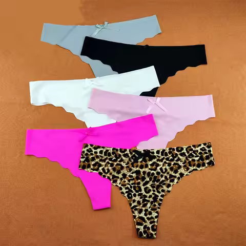 3pcs Ruffles Low Cut Ultra Thin Thong Women Seamless T-shaped Panties Girls Bikini G-string Solid Le