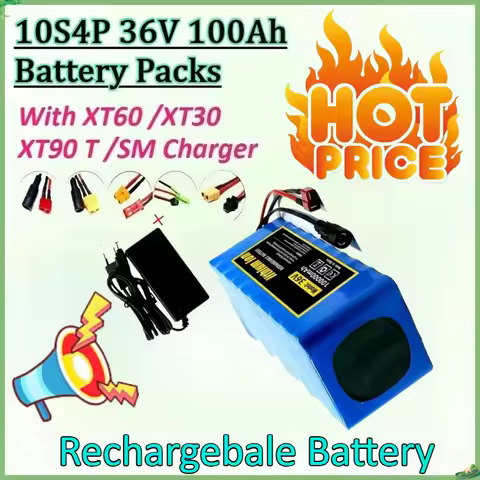 New 36V 100Ah 10S4P 18650 Battery Pack 1000W Super Power Battery with XT60 XT90 XT30 T SM JST Charge