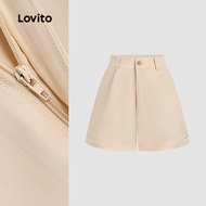 (NEW) Lovito Casual Shorts Button Spring/summer Apricot Shorts for Women L154LD045 Lovito Seluar Pen