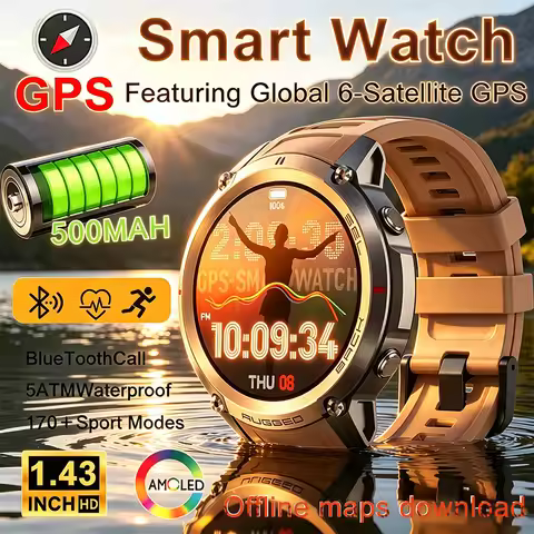 2026 New DM59 6 -Satellite GPS Smart Watch 5ATM Waterproof 500MAH 1.43" HD AMOLED Bluetooth call Out