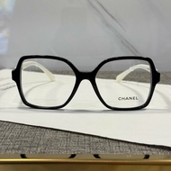 CHANEL 側邊白黑大方框平光眼鏡