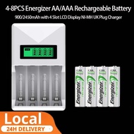 【24H Delivery】4-8PCS Energizer AA/AAA Rechargeable Battery 900/2450mAh with 4 Slot LCD Display NI-MH