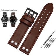 สายนาฬิกาหนังแท้สำหรับนาฬิกาผู้ชาย Hamilton Khaki Aviation Field Series พร้อมสายรัดแบบมีหมุด สีน้ำตา