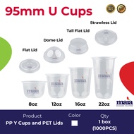 1000pcs PP U CUP 95mm Diameter (8 12 16 22oz) for Milk Tea 1 Box