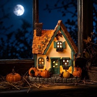 Halloween Miniature Village Houses Spooky LED Glowing Effect Spooky Haunted Forest Theme