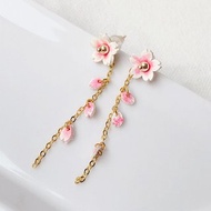 櫻花飛雪 皮革手染耳環