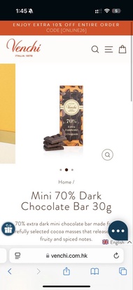 Venchi Mini 70% Dark Chocolate Bar 30g