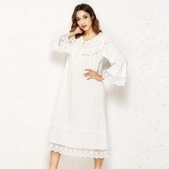 New store opening 50% discount for only three daysWhite Cotton Evening Dress Women Long Sleeve Vinta