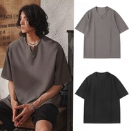 【READY STOCK】ProMan men plain waffle V-Neck Short Sleeve Simple baju t shirt lelaki berkolar hitam L