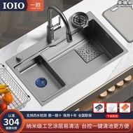 不鏽鋼廚房水槽SUS304納米槍灰色方蓋洗菜盆單槽家用洗碗池套裝