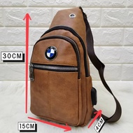 [READY STOCK] VS Fashion PU LEATHER BMW CHESTBAG WITH USB cable wire wayar charger power bank cross 
