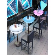 Round KTV Clear Bar Bar High Table LED Luminous Bar Table Hotel Table Chair Combination Loose Table 