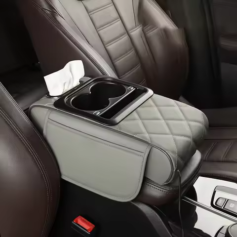 Universal Car Armrest Box Pad with Cup Holder Storage Booster Pad Tissue Box For geely boyue l byd a