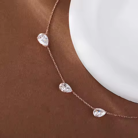 3-Stones Waterdrop Moissanite Pendant Necklace for Women 925 Silver 4-3-2Carat East West Pear Cut Di