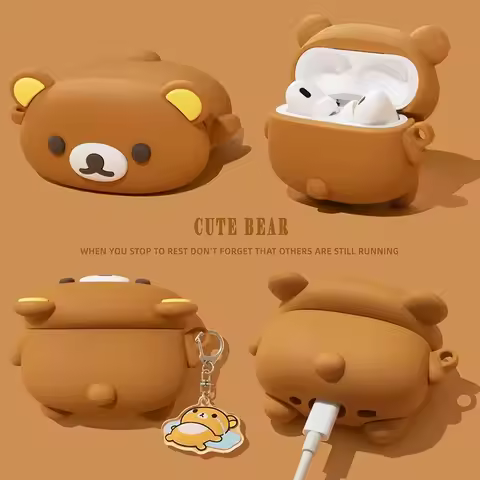 Lazy Rilakkuma Silicon Headphone Case for Apple Airpods Pro 3 2025 4 3 1 2 Pro Charm Headset Cases f