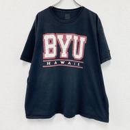 Used RUSSELL BYU Brigham Young University short sleeve printed T-shirt with college logo in black